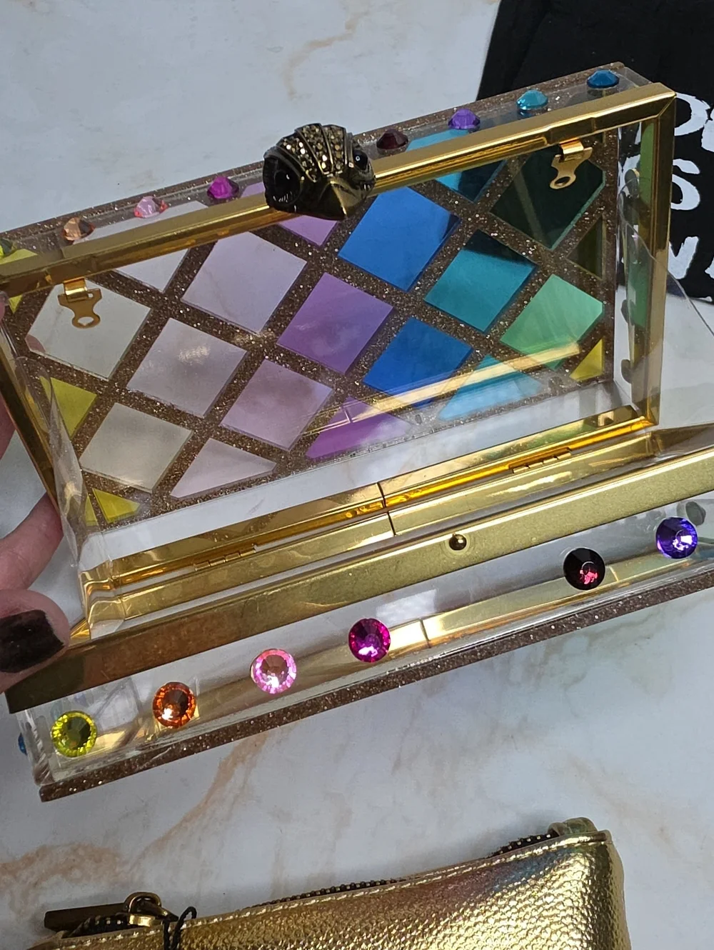 Kurt Geiger crystal quilt box clutch Crossbody bag Convertable  New